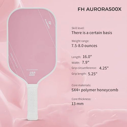 FH-500 T700 Pickleball Racket, 14MM Thick Two-Handed Offensive Pickleball Racket, Speed and Control - color: Pink