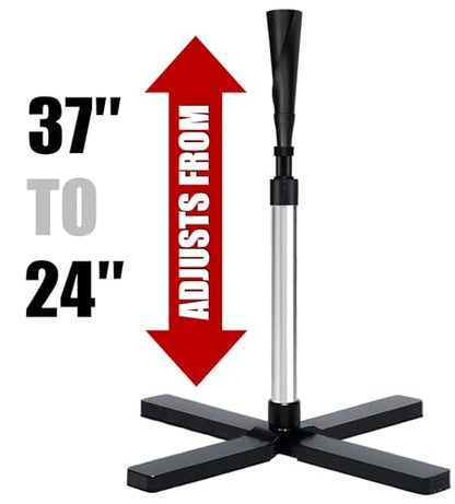 LOMGWAYS Baseball/Softball Batting Tee-Adjusts from 23"-36", Premium Portable Baseball tee with 2 Ultra- Flexible Rubber Tops and Heavy Weight Base for Teens/Adults, Outdoor/Indoor