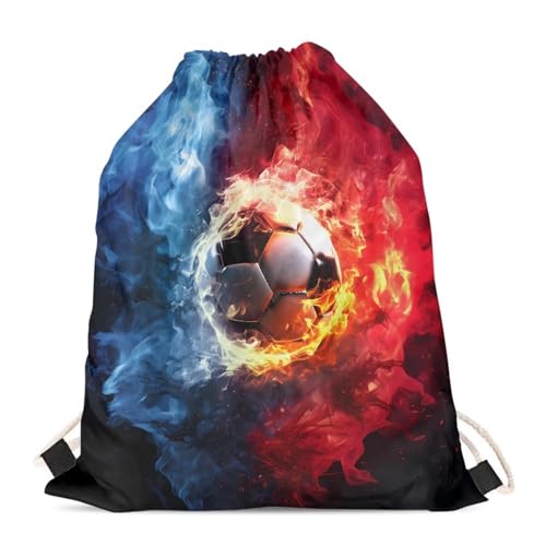 Mumeson Backpack Dayback Printed Daypack Drawstring Bag Travel Bag Large Capacity Shopping Bag for Men, Fire Soccer Print - color: Fire Soccer Print