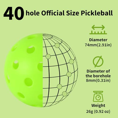 4/6/12/20/50/100 pcs Pickleball Balls,40 Hole Outdoor Pickleball Balls,8mm Precision Drilled-Spaced Pickle Ball Set-Profession Plastic Ball for Pickleballs Paddles and Indoor Floor Sport Court