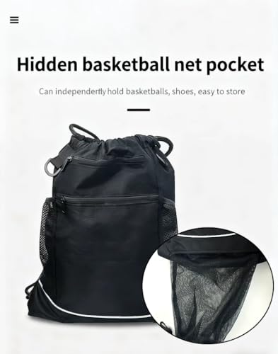 SSZYace Basketball Backpack for Boys Men Women Drawstring Backpack Basketball Bag - color: Black