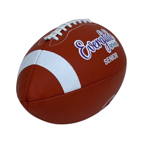 EverGlide Handmade American Football – Full Size & Junior – Durable PU Leather Litchi Grain with Grip Laces – Training, Practice, Backyard, Game-Day Play - size: Senior