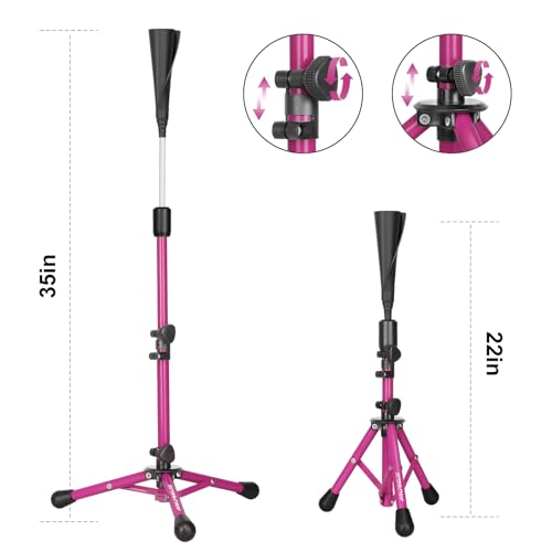 Baseball Tee Batting Tee Softball Tee Portable Travel Hitting Tee,Easy Adjustable Height,Stable Tripod Stand - color: Purple, style: Tee Pro