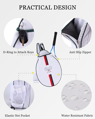 Rejolly Tennis Racket Sling Bag for Women Men Quilted Water Resistant Racquet Cover One Shoulder Crossbody Bag for 2 Tennis Rackets, Pickleball Paddles, Badminton Racquet - color: Red Green