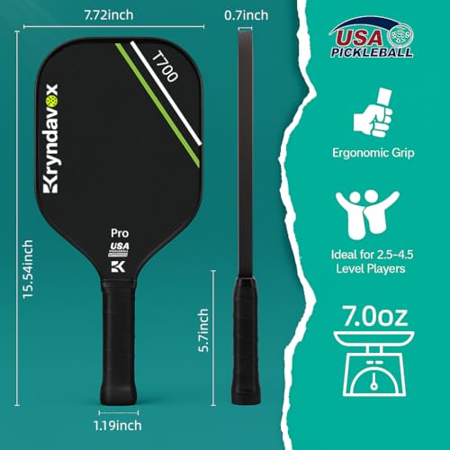 Kryndavox Pickleball Paddle with T700 Raw Carbon Fiber Surface, Pro Pickleball Paddle, USAPA Approved,Large Sweet Spot for More Players Valentines Day Gifts