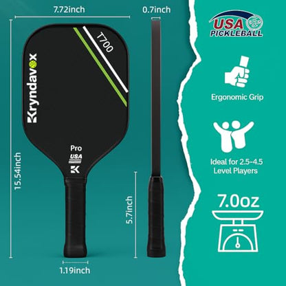 Kryndavox Pickleball Paddle with T700 Raw Carbon Fiber Surface, Pro Pickleball Paddle, USAPA Approved,Large Sweet Spot for More Players Valentines Day Gifts