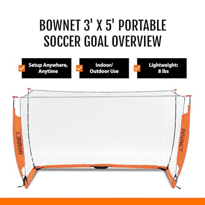 Bownet Portable Soccer Goal – Folding Pop Up Soccer Goal Net for Backyard Training & Practice, Durable Steel Frame, Easy Setup, Carry Bag Included - size: 3x5 Feet