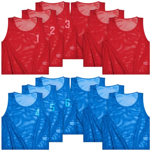 Boyiee Pinnies Scrimmage Vests, Nylon Mesh Team Practice Jersey Youth Pinnies for Sports Basketball Soccer Football - color: Red and Blue