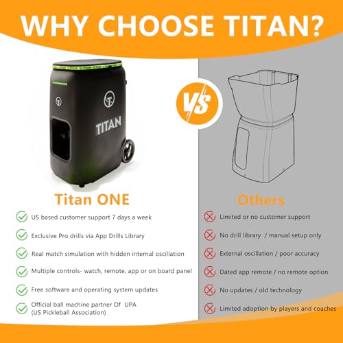 Titan ONE Pickleball Machine with Internal Oscillation & Free App | for Coaches, Clubs & Solo Practice, 85 to 240 Ball Capacity, Portable with Trolley Handle