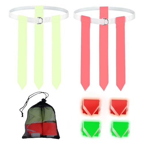 Glow in the Dark Flag Football Belts Set: 4 Adjustable Belts 12 Football Flags, Easy Tear-Away Design, Football Gear for Kid Youth Adult, Perfect for Camping Yard Beach Games, Glow Party Accessories