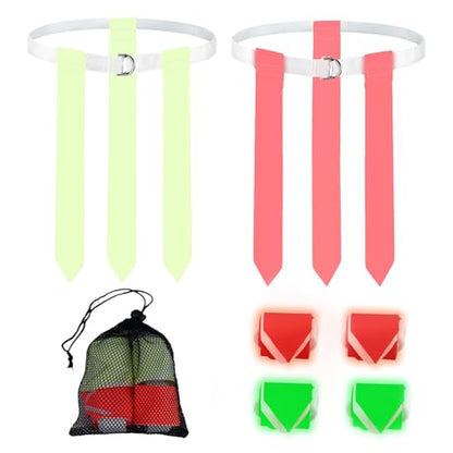Glow in the Dark Flag Football Belts Set: 4 Adjustable Belts 12 Football Flags, Easy Tear-Away Design, Football Gear for Kid Youth Adult, Perfect for Camping Yard Beach Games, Glow Party Accessories