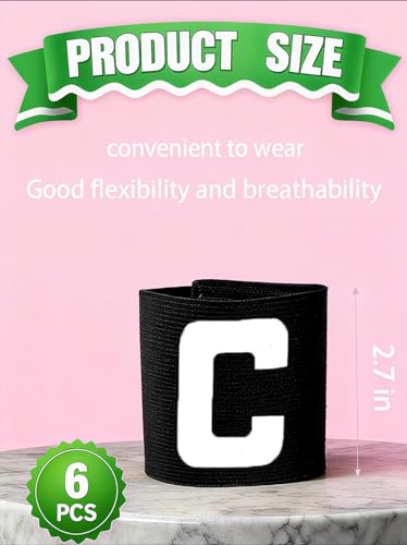 Captain's Armband Soccer Football Rugby Captain Armbands for Youth and Adult,Anti-Drop Design - Pack of 6 - color: 6 Black