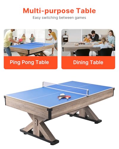 VEVOR 7ft 3-in-1 Multi Game Table with Dining, Pool, and Tennis Table, for Family Game Room Adults, Includes Full Set of Accessories, - style: Accessories