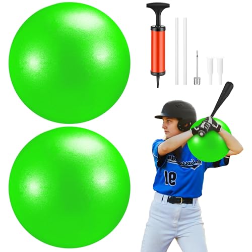 2 Pcs Connection Ball with Pump 9 Inch Pilates Baseball Softball Batting Trainer Improve Arm Action Hitting & Pitching Efficiency Connection Ball for Baseball - color: green