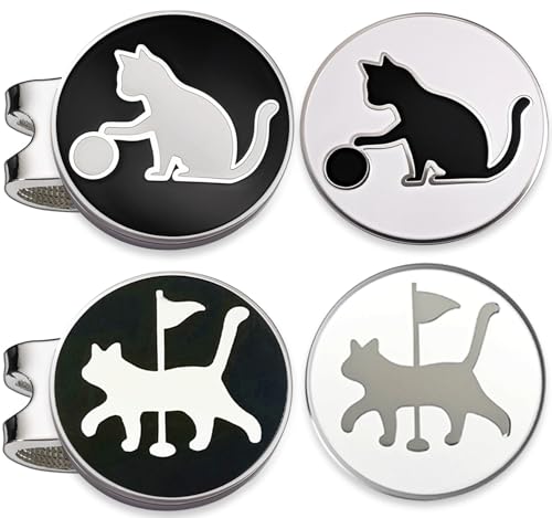 Adhere Golf Ball Markers Personlized Double Side Cute cat Logo Enamel with A Magnetic Hat Clips,A Premium Golf Gifts. - color: S-Cute Walking cats White+Black