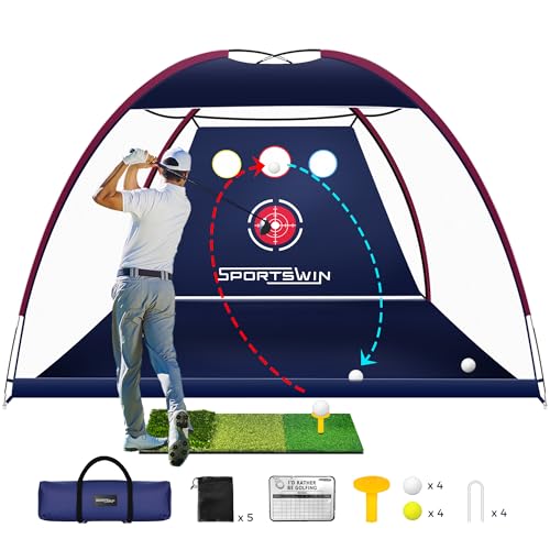 10x7ft Golf Nets for Backyard Driving Real Golf Balls, Practice Net Set with Tri-Turf Mat for Backyard, Garage, Indoor Outdoor Driving Chipping Practice Net