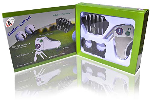 Golfer's Best Golf Gift Set: Tool - Stroke Counter, Divot Tool Repair, Brush, Ball Marker, Cleat Tightener, Club Groove Cleaner Belt Tee Holder Tees Belt Ball Holder - Gift Idea For Men Women