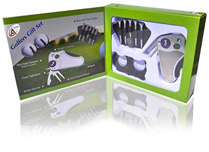 Golfer's Best Golf Gift Set: Tool - Stroke Counter, Divot Tool Repair, Brush, Ball Marker, Cleat Tightener, Club Groove Cleaner Belt Tee Holder Tees Belt Ball Holder - Gift Idea For Men Women