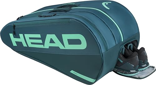 HEAD Tour Racquet Bag L (9R) Tennis Bag - Holds Up to 9 Racquets, CCT+ Climate Control Technology, 2 Main Compartments, Shoe Pocket & Backpack Carry System - color: Green