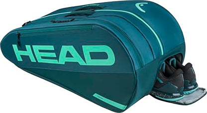 HEAD Tour Racquet Bag L (9R) Tennis Bag - Holds Up to 9 Racquets, CCT+ Climate Control Technology, 2 Main Compartments, Shoe Pocket & Backpack Carry System - color: Green