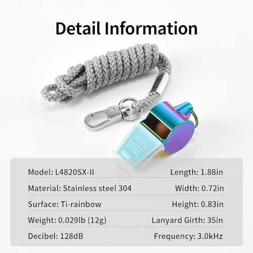 HUTOU,2 Packs Stainless Steel Sports Whistles with Lanyard, Loud Crisp Sound Whistle Ideal for Coaches, Referees, and Officials - color: 2 Packs of Rainbow
