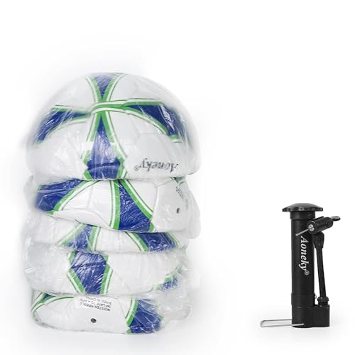 Aoneky Soccer Ball with Pump - color: 5 Pack with 1 Pump - White/Blue/Green, size: 4