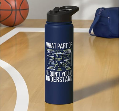 Pickleball Strategy Diagram Funny Sports Stainless Steel Insulated Water Bottle - color: Navy Blue