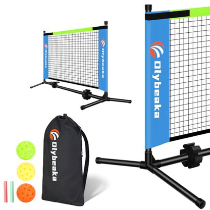 Mini Pickleball Net for Beginners Pros, Half Court Small Size Portable Pickleball Net for Driveway Backyard Outdoor Indoor with 3 Pickleballs Carry Bag, Chalk (Blue, 5ft)