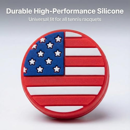American Flag Tennis Racket Dampener: Silicone Tennis Vibration Shock Absorbers - USA Patriotic Racquet Damper for Sporter, Tennis Accessories (10 Pack)
