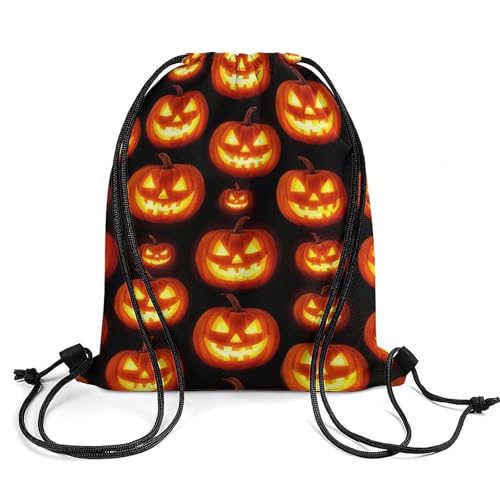 Beam Backpack Drawstring Sack Large Capacity for Soccer Basketball Sports Equipment Travel Men Women, Pumpkin Face Bags - color: Picture (1018)