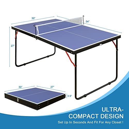 Small Mini Ping Pong Table, Portable Indoor Outdoor Folding Table Tennis Table with 2 Paddles, 3 Balls and Net