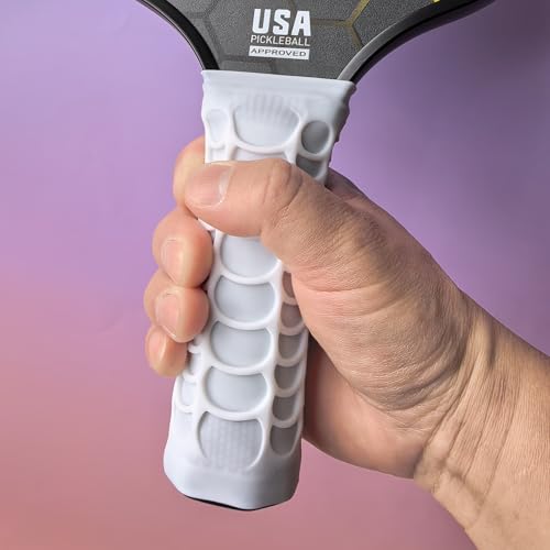 Silicone Pickleball Paddle Grip Cover | Non-Slip Shock Absorbing Handle Sleeve | Anti-Twist Internal Texture with Easy-Install Strips for Enhanced Control & Sweat Resistance - color: White