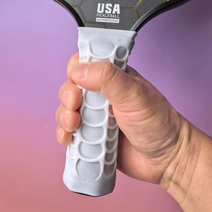 Silicone Pickleball Paddle Grip Cover | Non-Slip Shock Absorbing Handle Sleeve | Anti-Twist Internal Texture with Easy-Install Strips for Enhanced Control & Sweat Resistance - color: White