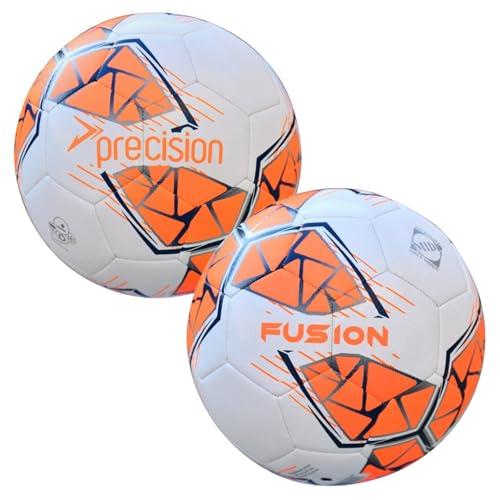 Precision Fusion High Performance Midi Football, Durable, Machine Stitched TPU, 2mm EVA Lined, Lightweight 220g - color: White/Fluo Orange/Navy