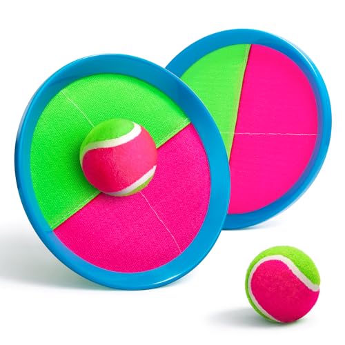 Toss and Catch Ball Set Upgraded - Kids Toys Beach Toys Baseball Games - Sturdy & Water-Resistant Great for Outdoor Pool Yard Games - Classic Gift for Boys Girls 3 4 5 6 7 8 9 10 11 12+ Years Old - color: Pink, size: 2 Paddles 2 Balls
