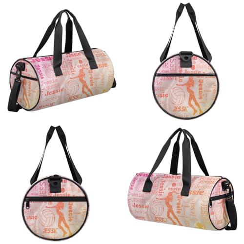 Custom Volleyball Sport Bags Personalized Sports Gym Bag with Name Overnight Weekender Duffel Bag Customized Gifts for Women Men, Orange Glitter