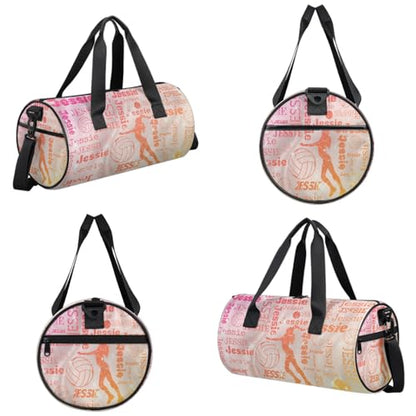 Custom Volleyball Sport Bags Personalized Sports Gym Bag with Name Overnight Weekender Duffel Bag Customized Gifts for Women Men, Orange Glitter