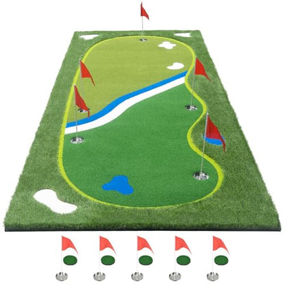 Golf Putting Green Mat - 5FT×10FT/5FT×12FT Putting Green Indoor, Professional Golf Putting Mat with Realistic Turf, Golf Simulators for Home, Multi Holes & Flags for Outdoor Golf Practice