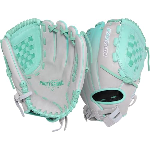 Easton | Professional Collection Fastpitch Softball Glove | Limited Edition Color Splash Series | 2025 | Multiple Styles - color: Grey / Mint | Basket Web, size: 12.5"