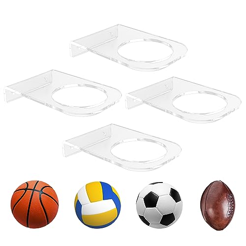 Basketball Holder Wall Mount, Acrylic Football Display Rack, Clear Ball Storage Hanger Wall Mount, for Football, Basketball, Volleyball, Rugby and Soccer - color: 4 Pack Transparent