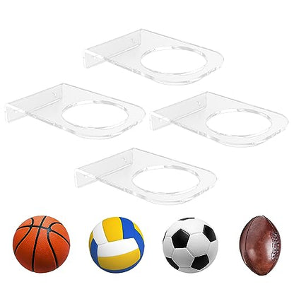 Basketball Holder Wall Mount, Acrylic Football Display Rack, Clear Ball Storage Hanger Wall Mount, for Football, Basketball, Volleyball, Rugby and Soccer - color: 4 Pack Transparent