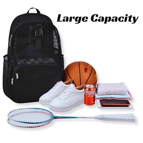 Metaverse Mesh Sports Backpack 20 Inch with Racket Holder for Men Women, Large Travel Gym Beach Backpack with Water Bottle Pockets, Breathable Comfort Shoulder Straps