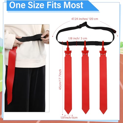 Hungdao 10/12 Players Flag Football Belts and Flags Adjustable Football Belts for Kids Teens Adults Team Training Sport Event - color: Red