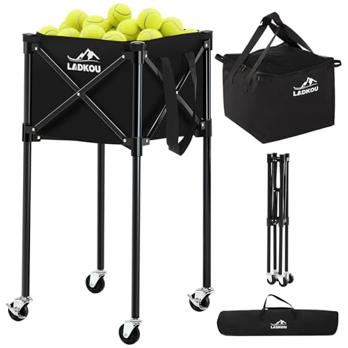 Extra Large Tennis Ball Hopper, Holds 200 Balls, Foldable Tennis Ball Basket with Wheels & Removable Bag, Lightweight Pickleball Caddy Cart for Baseball/Softball, for Training/Teaching, Black