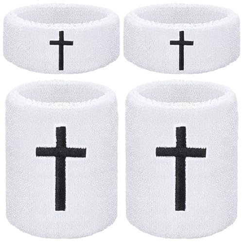 Cross Wrist Bands Bicep Bands Christian Arm Absorbent Sweat Wristbands Baseball Accessories Cross Sports Wristband for Football Baseball Sports Activities - color: white