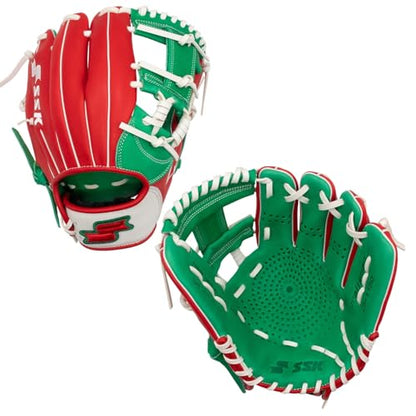 SSK Z5 Craftsman Infield Baseball Glove – 11.25” - 11.5” - 11.75” - 12” – Right & Left Hand Throw - color: Red/KellyGreen/White, size: 11.5" - Right Hand Throw