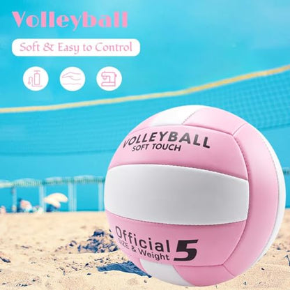 Soft Volleyball Official Size 5 for Indoor Outdoor Beach Sand Play Pool Gym Training, Soft Touch Thicker PU Volleyball with1 Ball Pump & 1 Air Needles for Adult