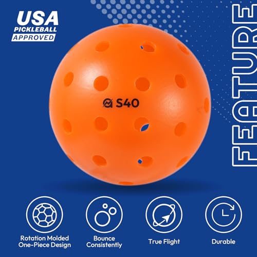 A11N S40 Outdoor Pickleball Balls- USA Pickleball Approved for Tournament Play, 3/6/12/50-Pack, Neon Green/Fuchsia/Tangerine - color: Tangerine, style: 12 Packs