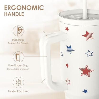 SANDJEST American Flag 40oz Tumbler with Handle and Straw, Insulated Stainless Steel Travel Coffee Mug for Women Girls, Gift Idea for Birthday Christmas 4th of July (Star) - color: American Flag