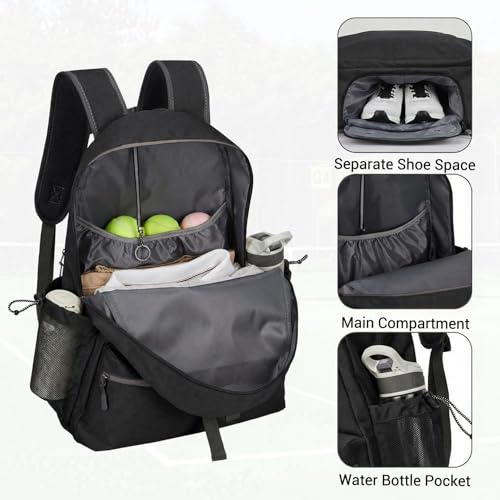Garvee Tennis Backpack for Men Women, 2 Racket Pickleball Bag with Separate Shoe Compartment, Large Tennis Racket Bag for Racquet Sport Equipment, Beige/Black - color: black